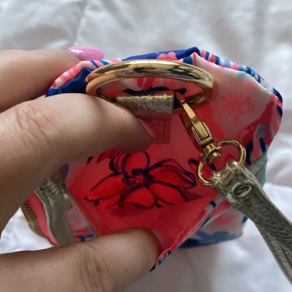 Lilly Pulitzer - blue and pink with gold hardware small wristlet- like new